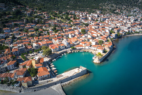 The old harbor of Nafpaktos, Greece aerial view