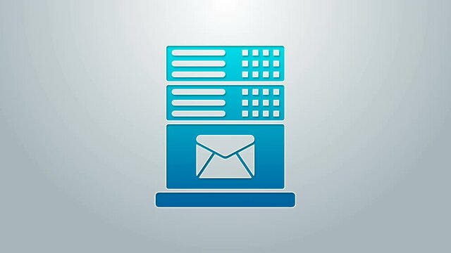 Blue line Mail server icon isolated on grey background. 4K Video motion graphic animation