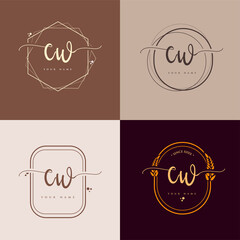 CW Initial handwriting logo vector sets. Hand lettering Initials logo branding, Feminine and luxury logo design.