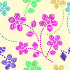 Vector seamless stripe colorful flowers background. Vector repeated pattern background for wrapper, fabric print and fashion design. 