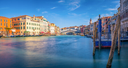 Panorama of Grand canal and Rialto bridge in Venice