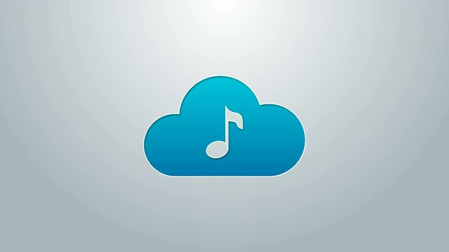 Blue line Music streaming service icon isolated on grey background. Sound cloud computing, online media streaming, online song, audio wave. 4K Video motion graphic animation
