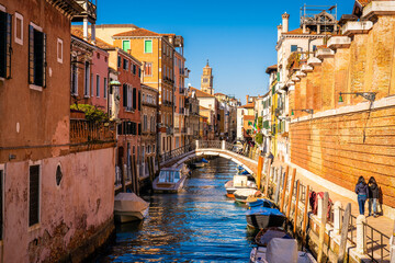 Beautiful view of traditional water canal in Venice