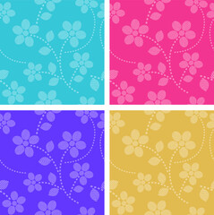 Vector seamless four colors flowers pattern background. Vector repeated floral patterns for wrapper, fabric print and fashion design. Vector art.