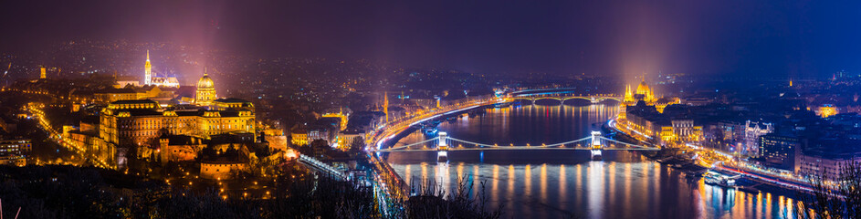 Fototapeta na wymiar Evening skyline panorama of Budapest landmarks. Hungary
