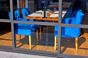 table and chairs in cafe