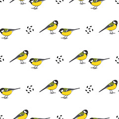 Cute Great Tit bird. Vector pattern © Irina 27