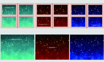 Fototapeta na wymiar Fantastic and picture book-like cute starry sky windows and landscapes