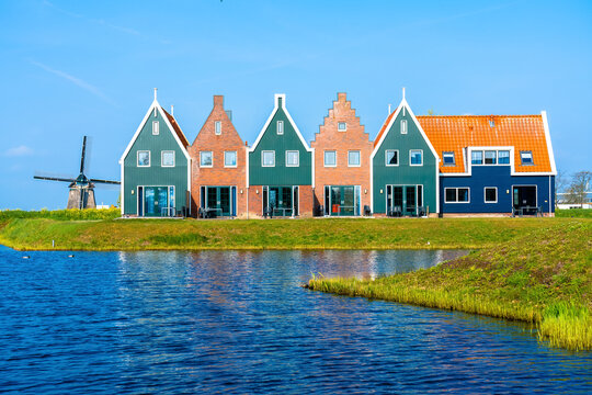 Colored houses of marine park in Volendam, Netherlands
