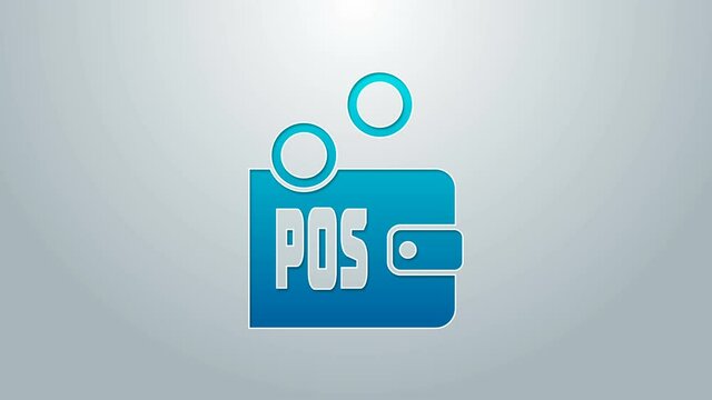 Blue line Proof of stake icon isolated on grey background. Cryptocurrency economy and finance collection. 4K Video motion graphic animation