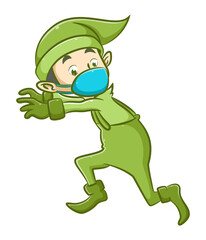 The elf using the green costume with the Tosca mask is trying to run with the scary face