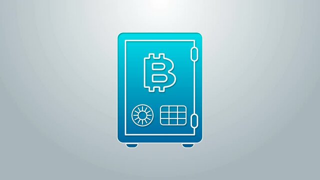 Blue line Proof of stake icon isolated on grey background. Cryptocurrency economy and finance collection. 4K Video motion graphic animation