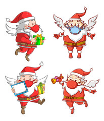 The collection of the Santa clause are holding the attributes for the Christmas gift party
