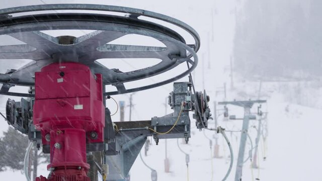 Snowing at a skilift blizzard