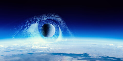 Human eye and space. Elements of this image furnished by NASA.