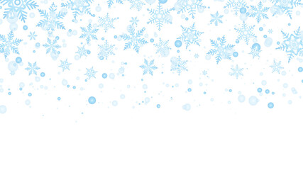Christmas snow. Falling snowflakes on light background. Snowfall. Vector illustration