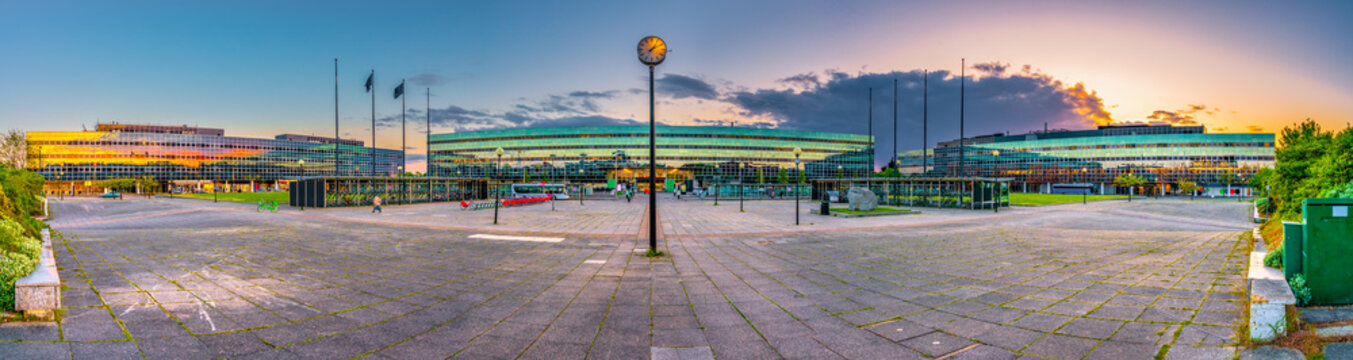 Sunset panorama of Station square in Milton Keynes, England