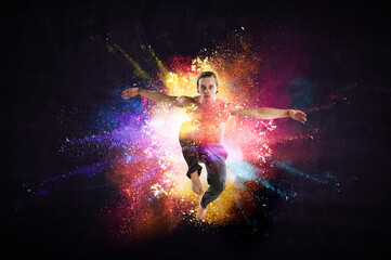 Male dancer against colourful background
