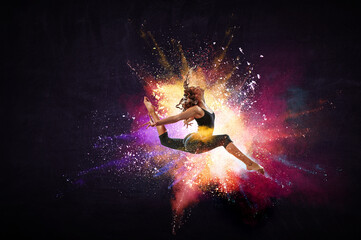 Female dancer against colourful background