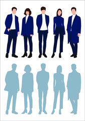 Businessman and women with suits standing in white background, Businessman people, group of men and women, wearing working outfit, shadow