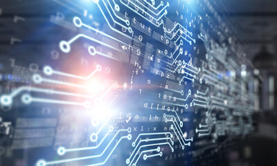 Blue circuit board background of computer motherboard