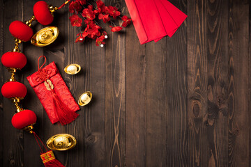 Chinese new year 2021 festival, Top view flat lay lunar new year or Happy Chinese new year...