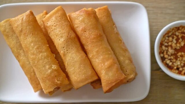 deep fried spring roll with sauce
