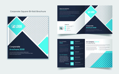 Square bifold brochure cover design vector template