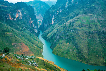 Nho Que River view from Ma Pi Leng Pass, one of the most beautiful are mountain and river in Ha...
