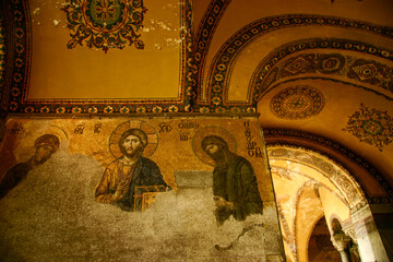 Istanbul, Turkey - Mar 3, 2007: The Deesis mosaic in the Hagia Sophia