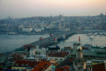 View of Istanbul City and the Galata bridge in the dusk