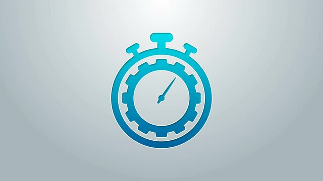Blue line Time management icon isolated on grey background. Clock and gear sign. Productivity symbol. 4K Video motion graphic animation