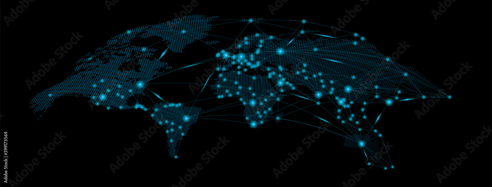 Wall mural world map with curve 3d. global social network. future. vector. blue futuristic background with plan
