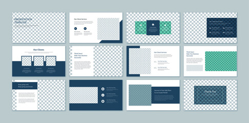 Business presentation slides with infographic elements