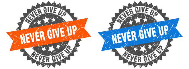 Obraz premium never give up band sign. never give up grunge stamp set