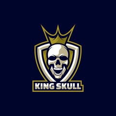 Vector Logo Illustration King Skull E Sport and Sport Style.