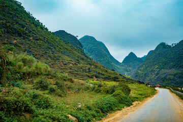 Fototapeta na wymiar Street view in Ha Giang highland. Ha Giang is a northernmost province in Vietnam
