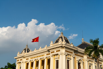 Fototapeta na wymiar French built Hanoi Opera House in Hanoi, closeup on top building