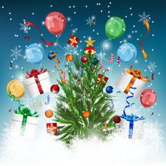 Fototapeta na wymiar Christmas tree decoration celebrate on winter background 