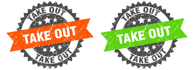 Obraz premium take out band sign. take out grunge stamp set