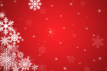 Snow red background. Christmas snowy winter design. White falling snowflakes, abstract landscape. Cold weather effect.