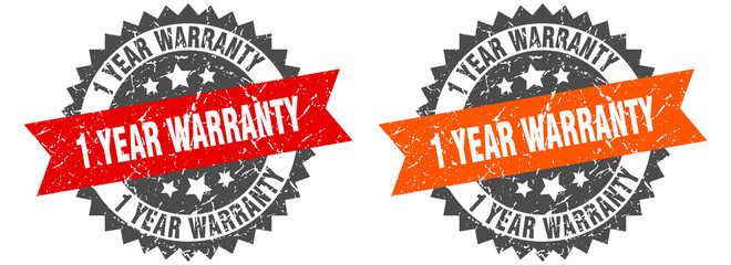 Obraz premium 1 year warranty band sign. 1 year warranty grunge stamp set