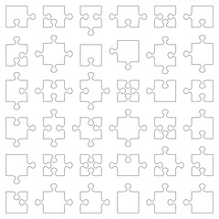 Obraz premium Jigsaw puzzle pieces collection of various shapes fitting each other. Classic style, accurate, transparent (for vectors). 