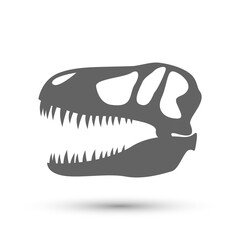 Black silhouette of a tyrannosaurus skull on a white background