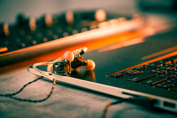 closeup wired earphones