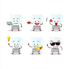 Blender cartoon character with various types of business emoticons