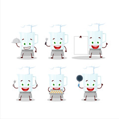 Cartoon character of blender with various chef emoticons