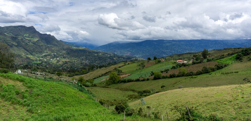 Panoramic view of the beautiful mountains of the municipality of Cundinamarca located in the Eastern Cordilleras of the Colombian Andes