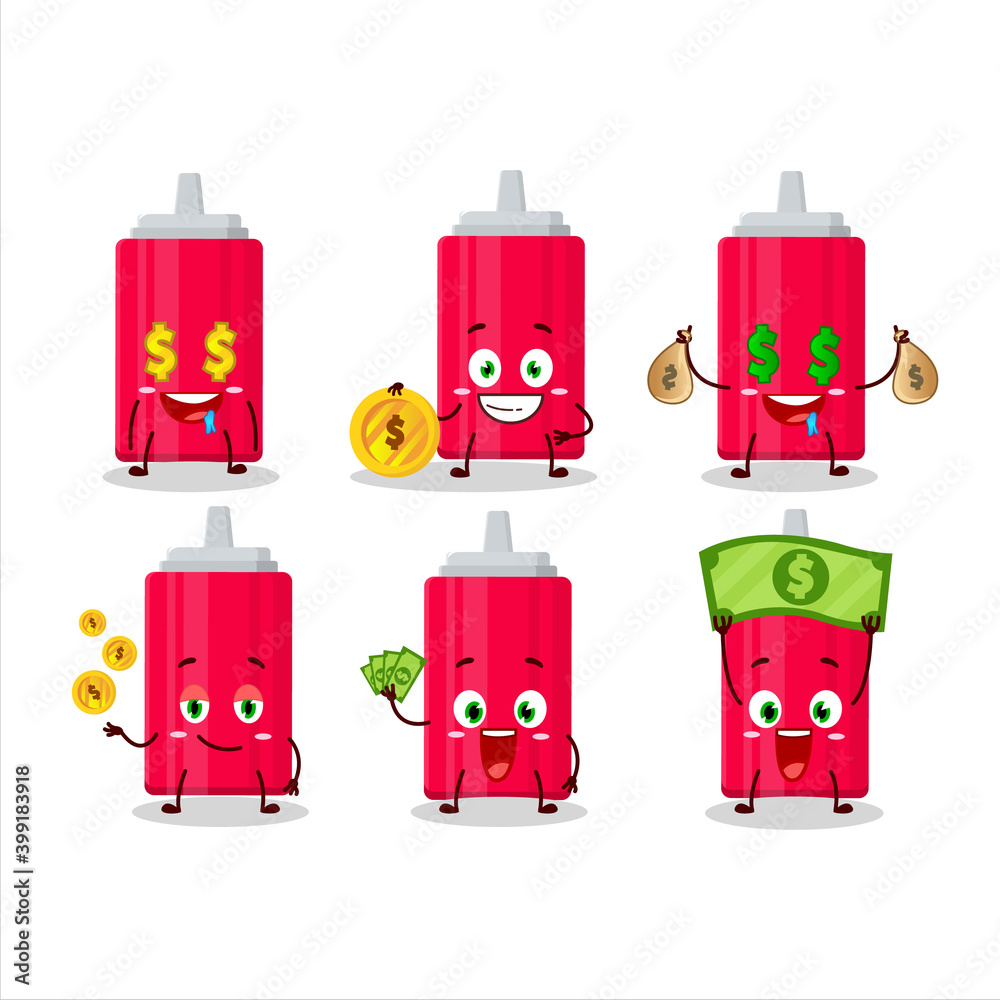 Poster Ketchup bottle cartoon character with cute emoticon bring money