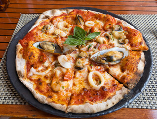 Freshly bake seafood pizza